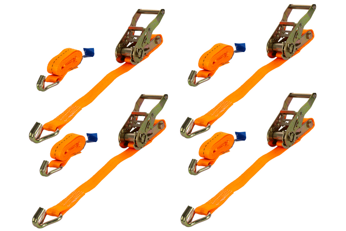 Sæt med fire UNITRAILER 2m/25mm/1t orange transportbånd med strammer